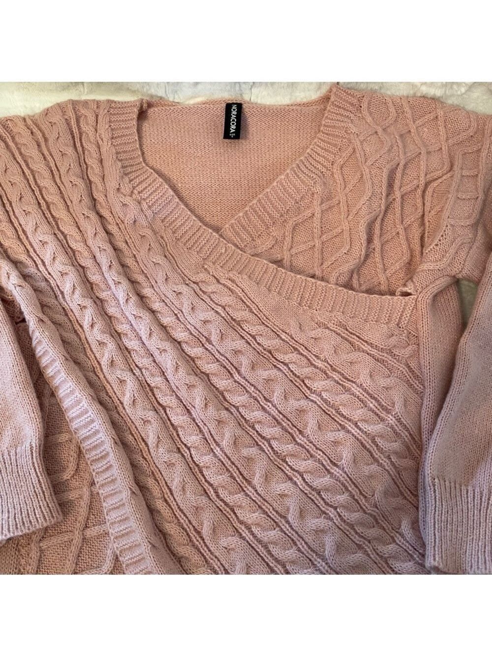 NoraCora Sweater Size S. Dusty pink/rose colored. Wrap front On Off Shoulder NEW - Picture 10 of 16